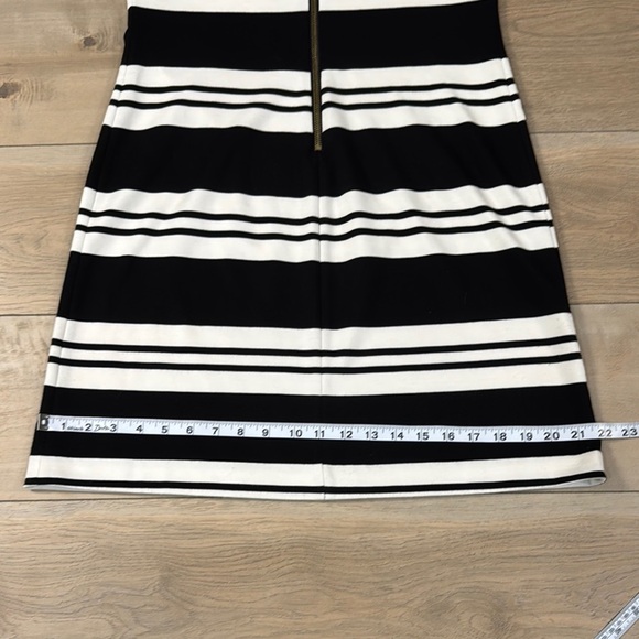 Calvin Klein Black and White Striped Sleeveless Sheath Dress with Gold Zipper - Picture 12 of 12